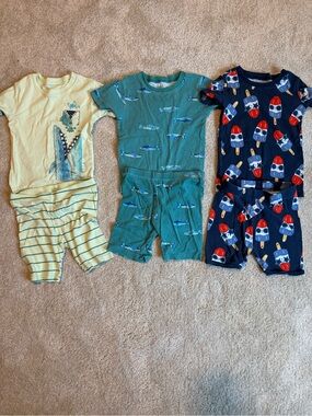 Kids 5T Short-Sleeve Pajama Set - Green Shark Print and Popsicles